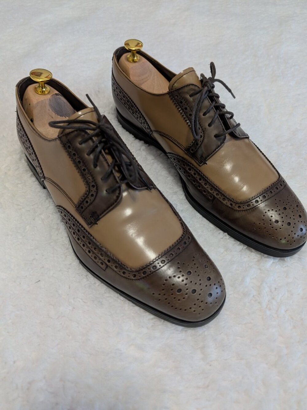 Prada Cap Toe Brogue Derby Shoes Mens US 9.5 Brown Tan Leather Italy 2EF020